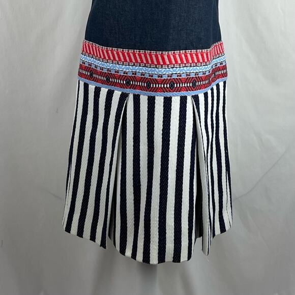 J Crew Navy White Denim Woven Aztec Whimsical Cottage Dress NWOT Size 6 - Picture 4 of 12
